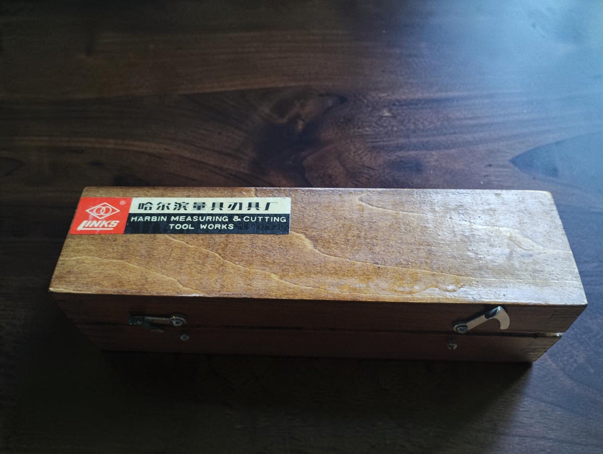 Vintage LINKS Harbin eindmaat 150 mm – klasse 1, met houten kist