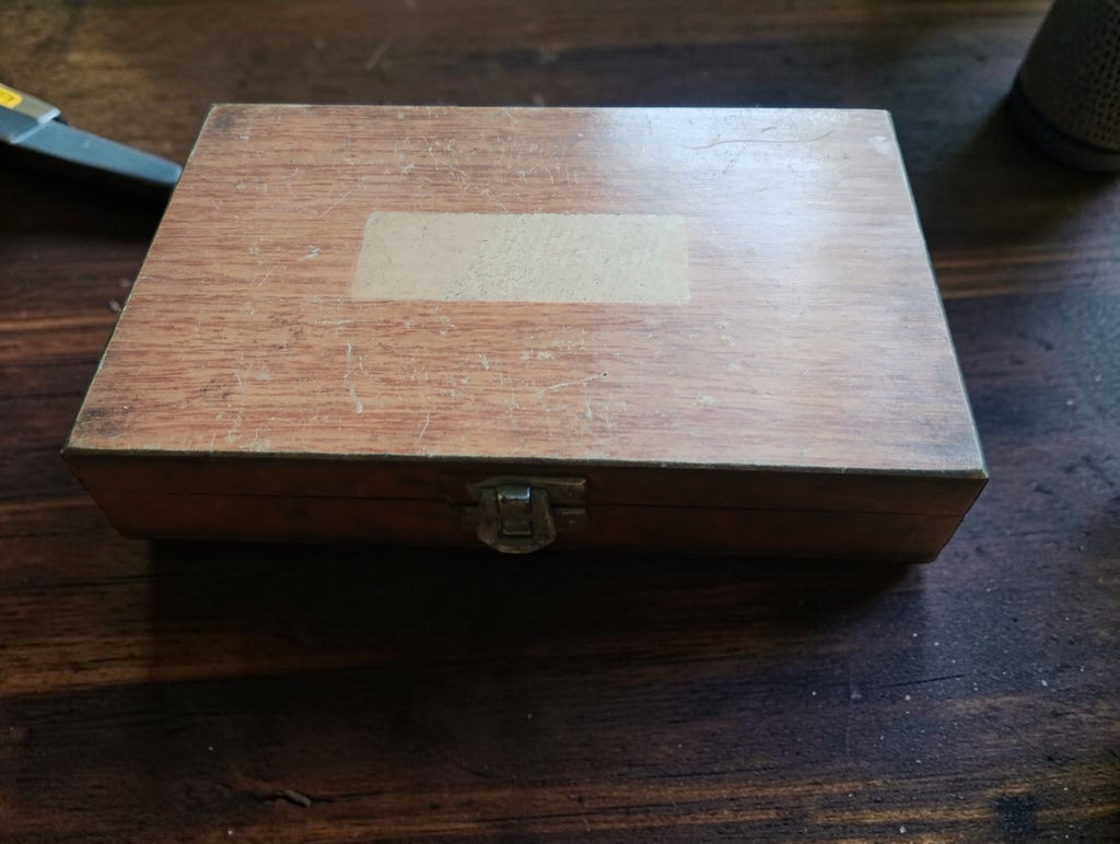 Closed wooden storage case supplied with the Carl Zeiss Jena Passameter
