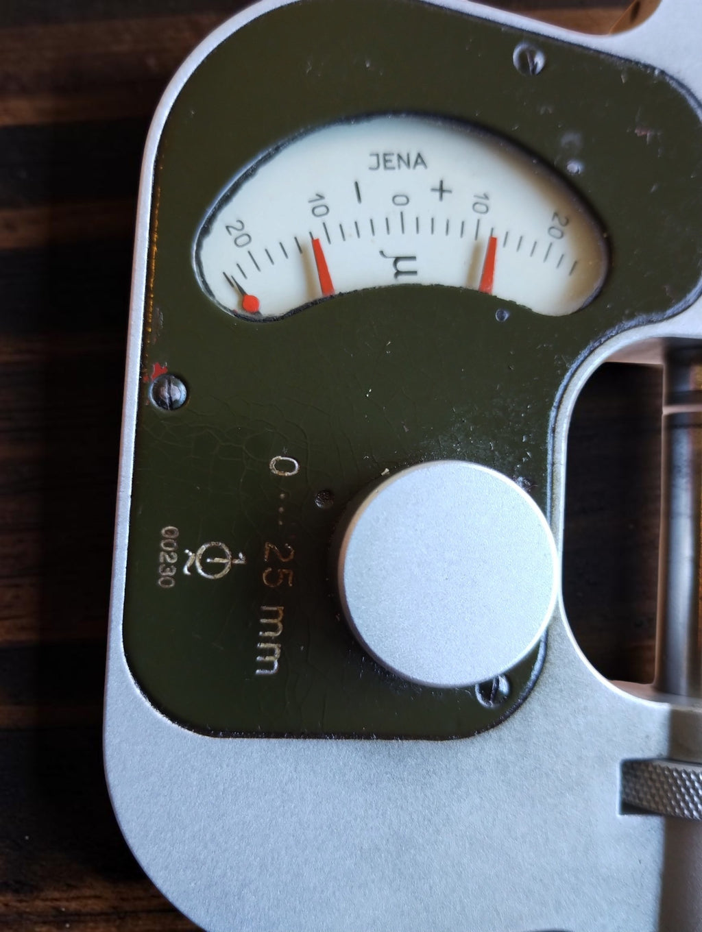 JENA micrometer indicator scale with micrometer markings and identification number 00230
