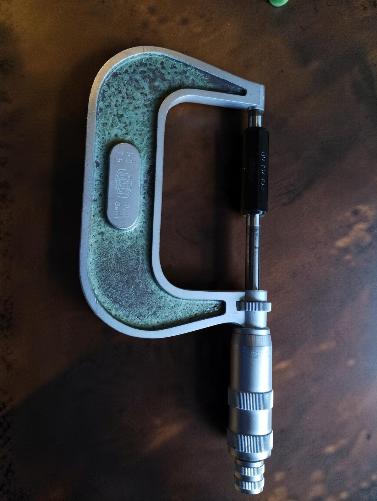 MAUSER 50–75 mm outside micrometer with setting standard between the measuring faces
