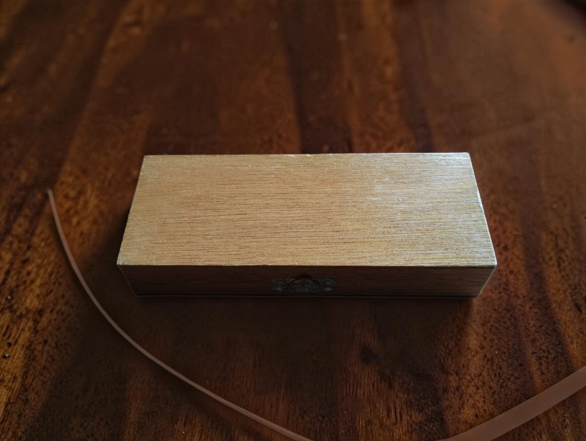 Closed wooden storage case for the Somet 50–125 mm inside micrometer set, NOS (New Old Stock), with the instrument still in protective grease.
