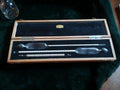 Gebr. Caminada Rotterdam set with two glass hydrometers and a Celsius thermometer in an open velvet-lined wooden case
