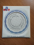 RIV vintage bearing life calculator with circular scales, red and blue logo, and blue-and-white border.
