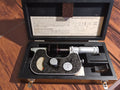 VEB Carl Zeiss Jena 20–45 mm indicating disc micrometer in an open wooden case with German instructions inside the lid.
