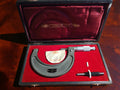 ROCKT Paris 75-100 mm Chrome Mat micrometer in its original fitted case with red velvet lining, guarantee bulletin and setting standard
