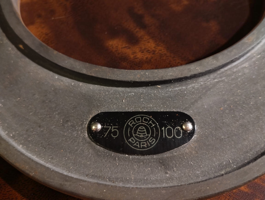 ROCKT Paris maker's plaque on the micrometer frame, marked 75-100
