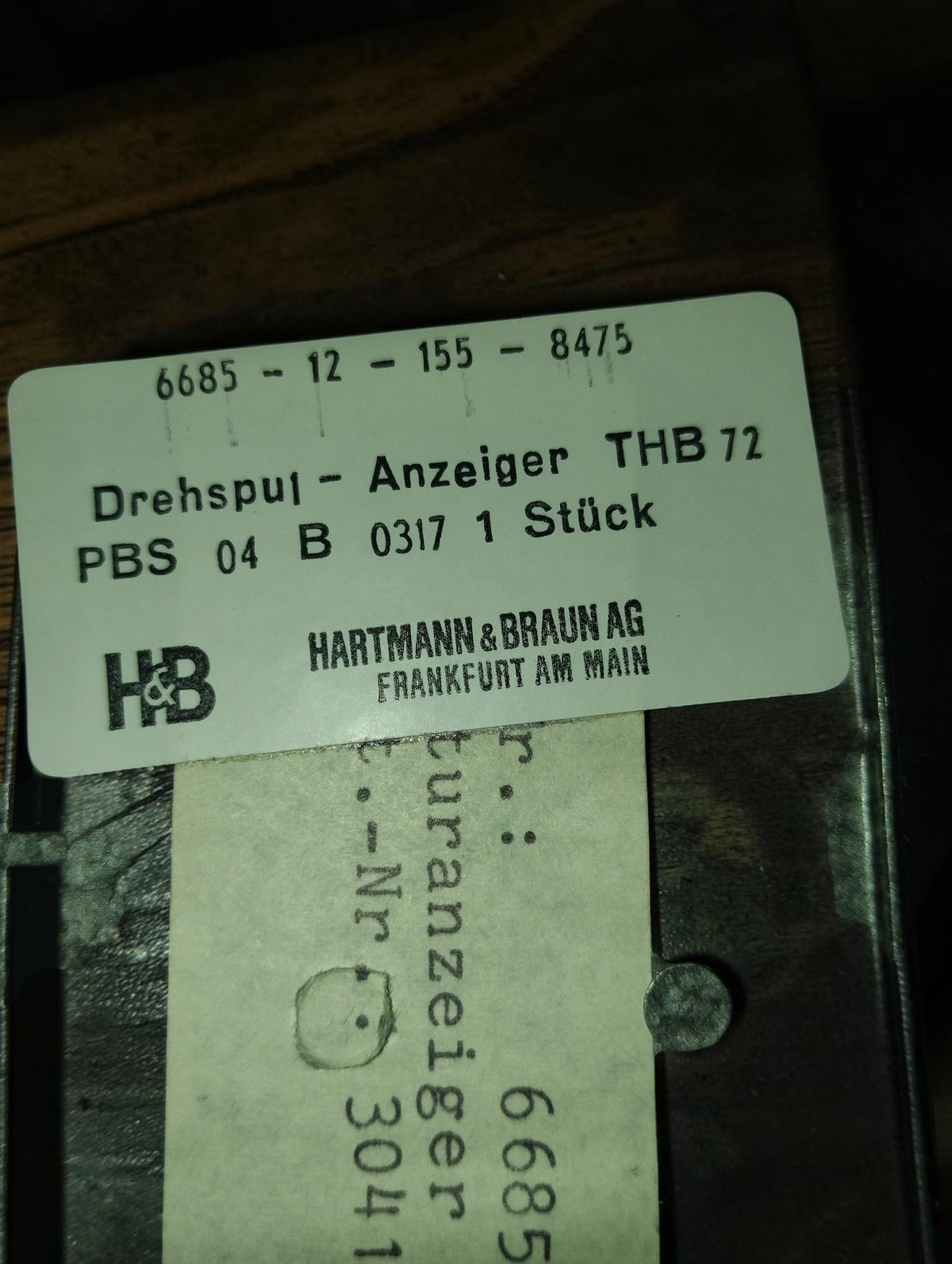 Hartmann & Braun AG Frankfurt am Main label identifying the THB 72 moving-coil indicator
