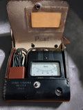 Vintage Gossen analog ohmmeter for the Deutsche Bundespost in its open leather carrying case with test leads

