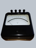 Vintage Gossen analog laboratory voltmeter with black housing and large graduated dial, front view.
