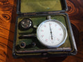 Hasler Bern hand tachometer in an open green-lined case with contact tips and accessories

