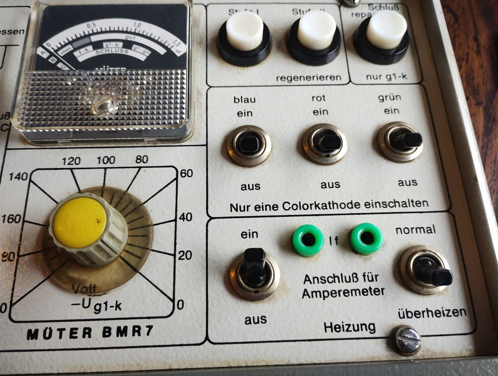Müter BMR 7 right control panel with regeneration buttons, color cathode switches and heater controls
