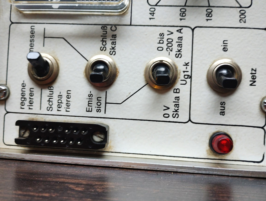 Müter BMR 7 left control panel with test selector switches, multipin connector and red indicator light

