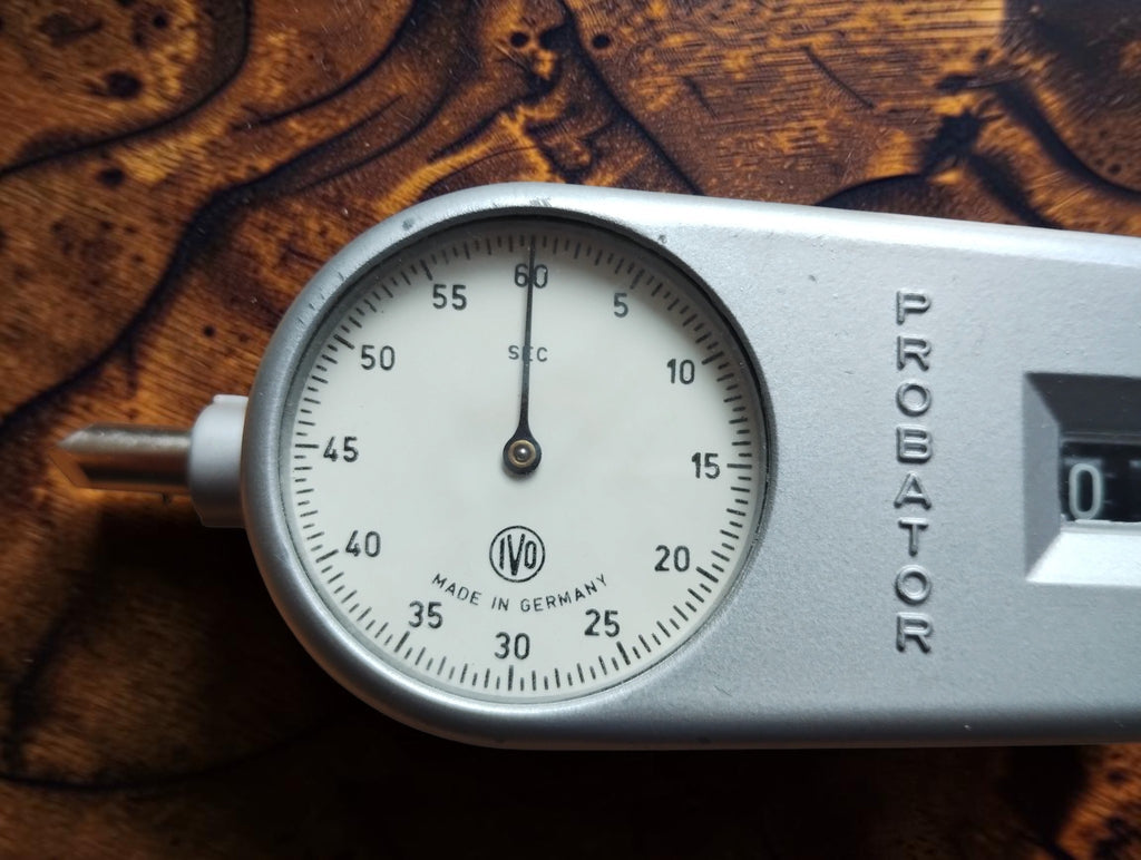Close-up of the IVO Probator seconds dial with IVO logo and Made in Germany marking
