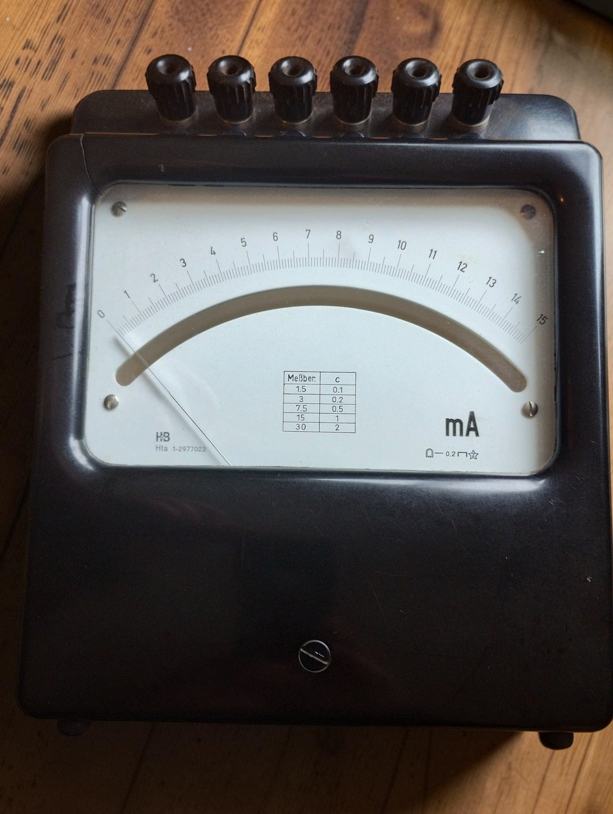 Hartmann & Braun Service No. 260 vintage milliammeter with mirrored 0–15 mA scale and six terminals
