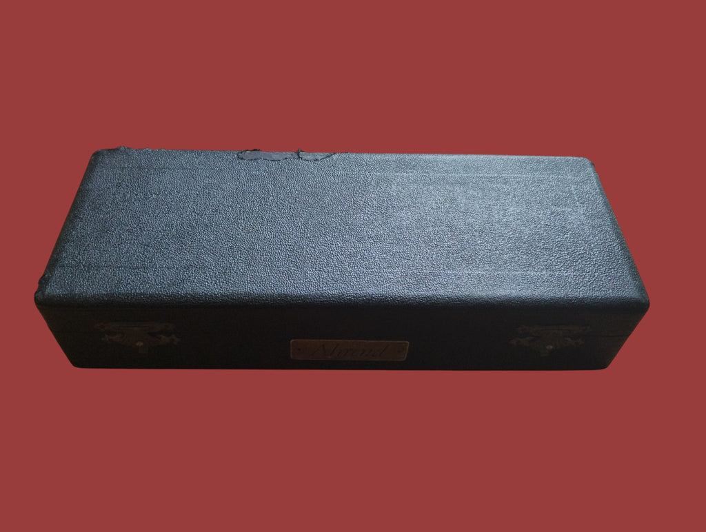 Closed original black transport case for the A. Ott Kempten Typ 10 polar planimeter with age-related wear

