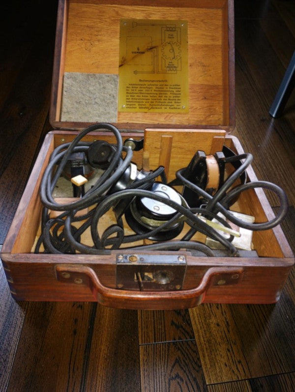 Siemens & Halske induction and test coil set in wooden case