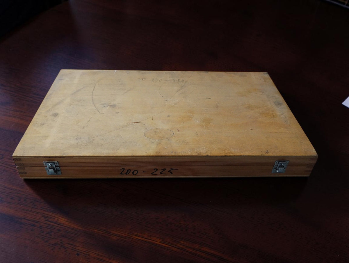 FMS Suhl outside micrometer 200–225 mm with skeletonized frame and case
