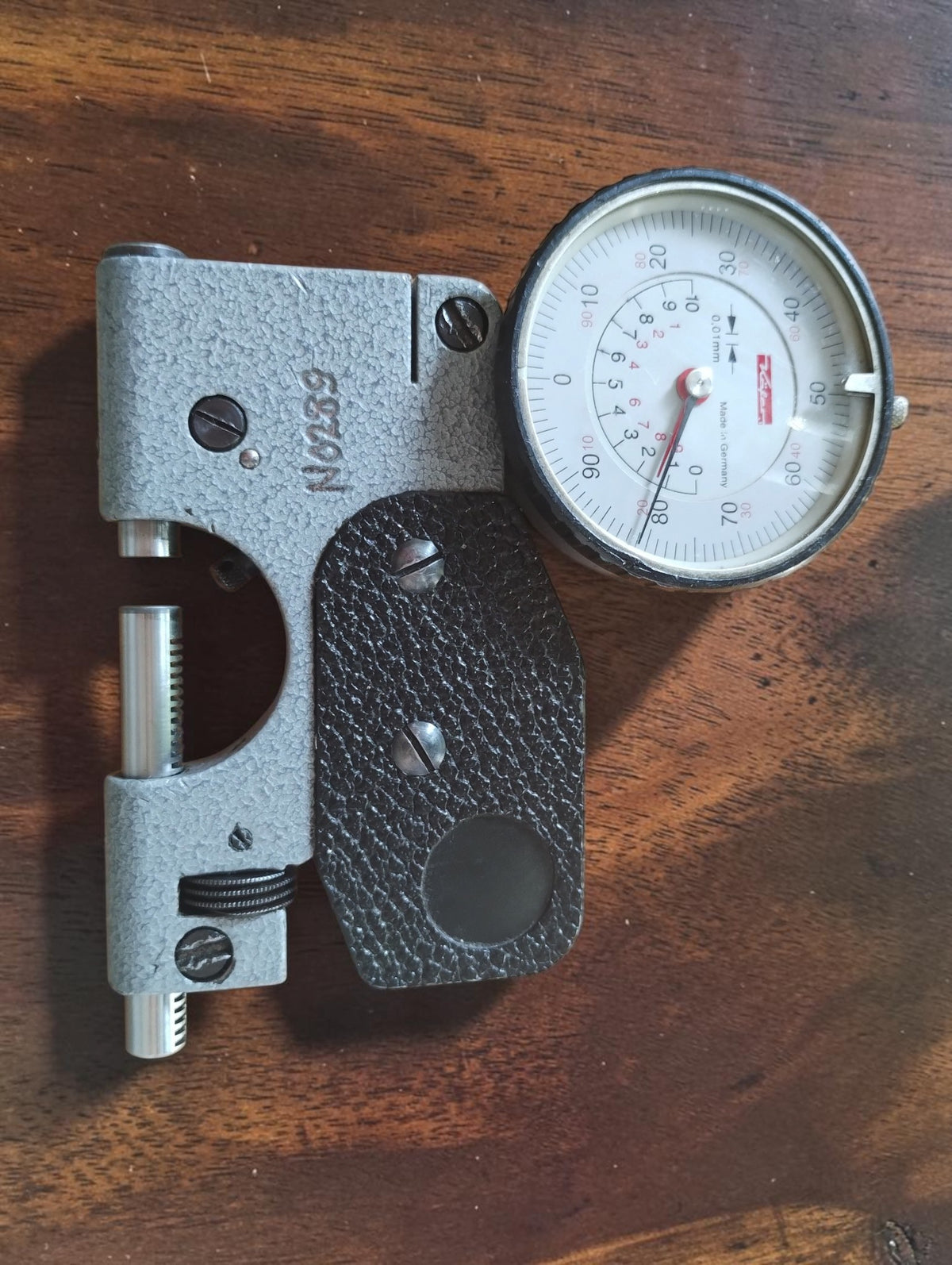 Vintage thickness gauge with Käfer dial indicator and lifting mechanism – no. 10289