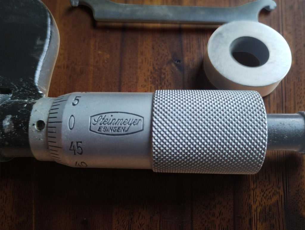 Steinmeyer Ebingen Outside Micrometer 25–50 mm with Wooden Case and Accessories
