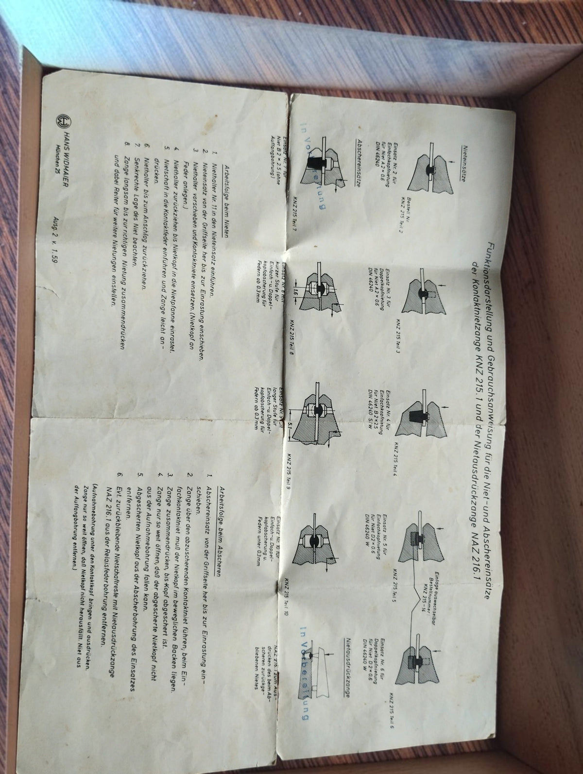 Hans Widmaier KNZ 215.1 Contact Riveting Tool Set with Wooden Case and Instructions
