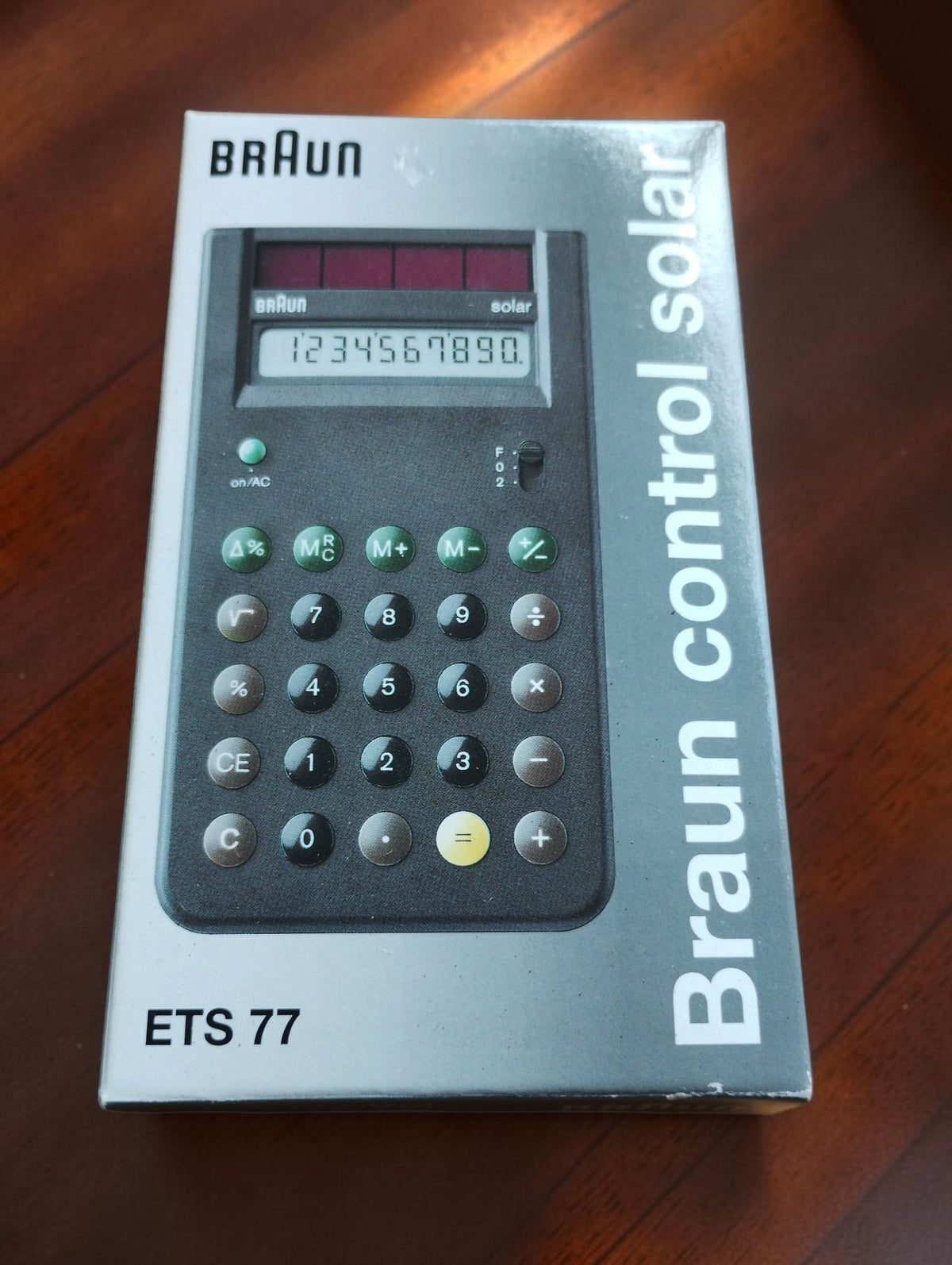 Braun control solar ETS 77 Calculator with Box, Instructions and Sliding Cover
