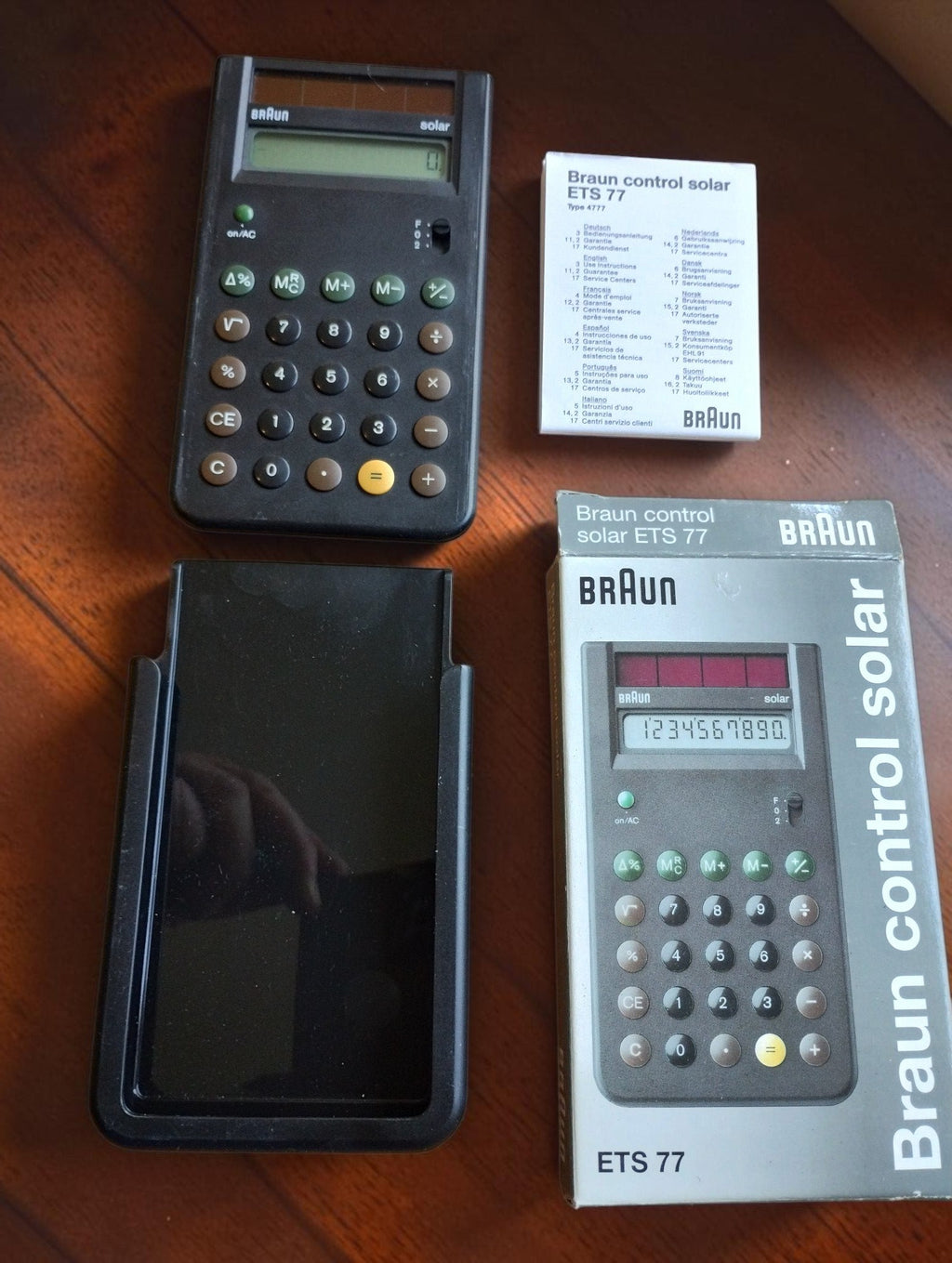 Braun control solar ETS 77 Calculator with Box, Instructions and Sliding Cover
