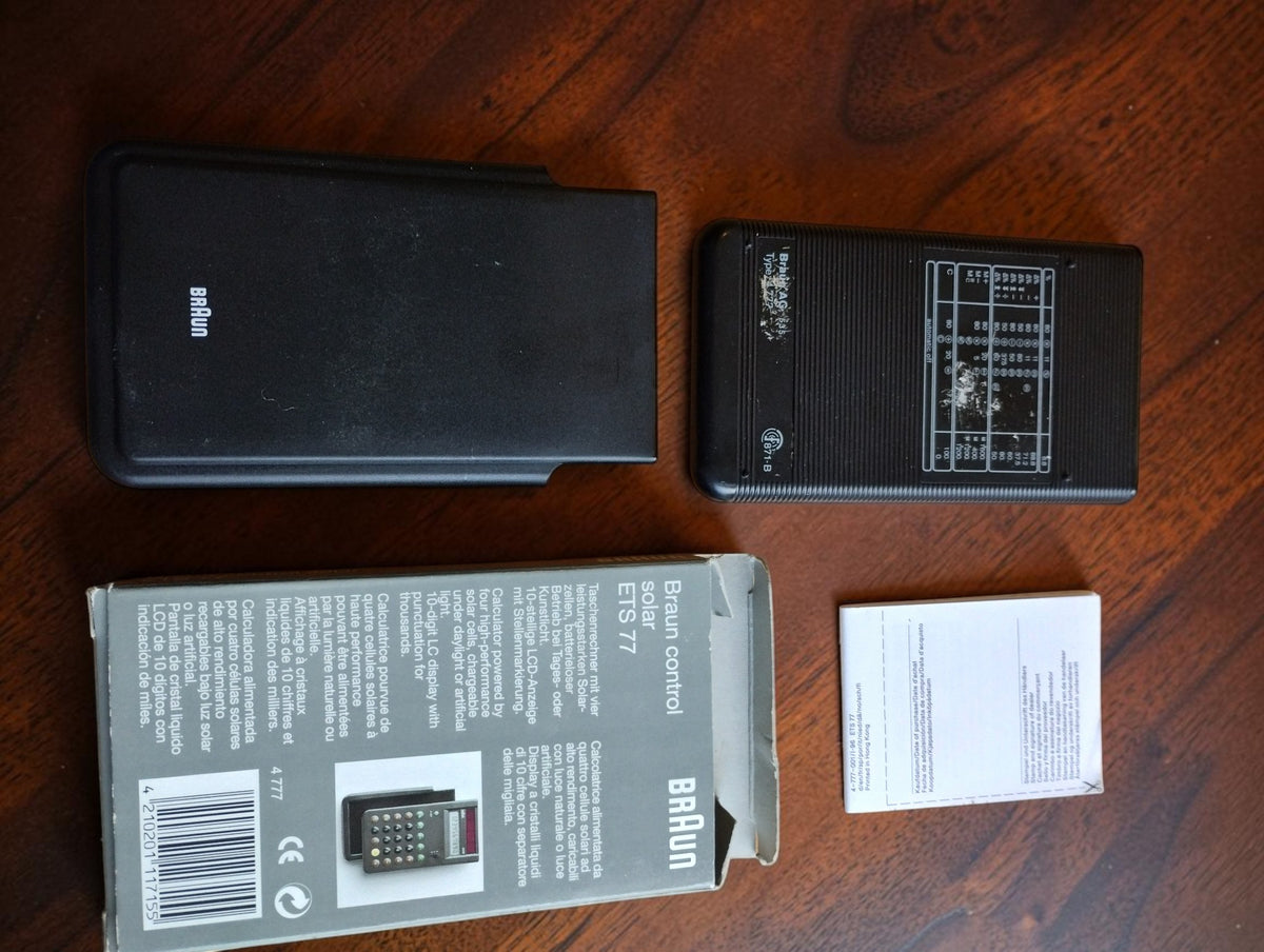 Braun control solar ETS 77 Calculator with Box, Instructions and Sliding Cover
