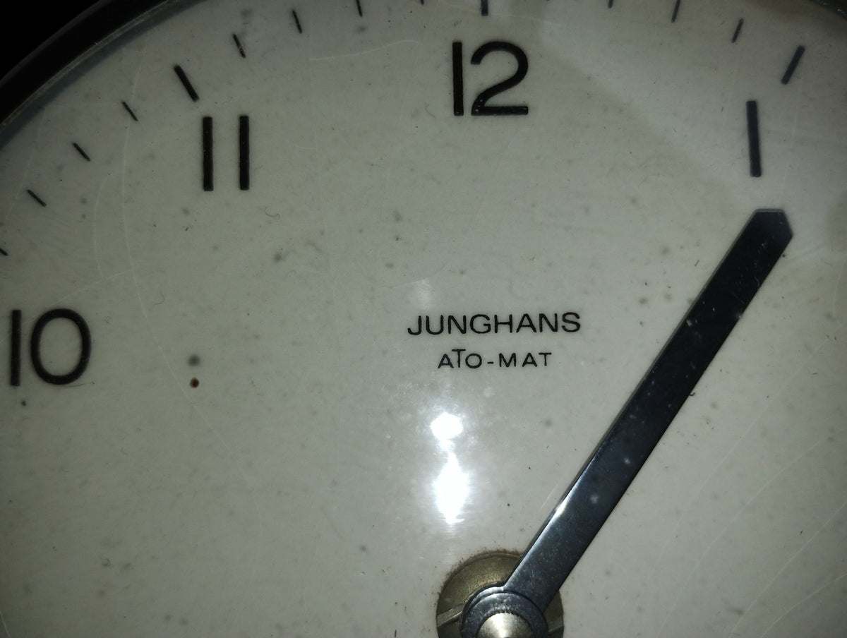Rear view of the Junghans ATO-MAT movement and empty battery compartment.
