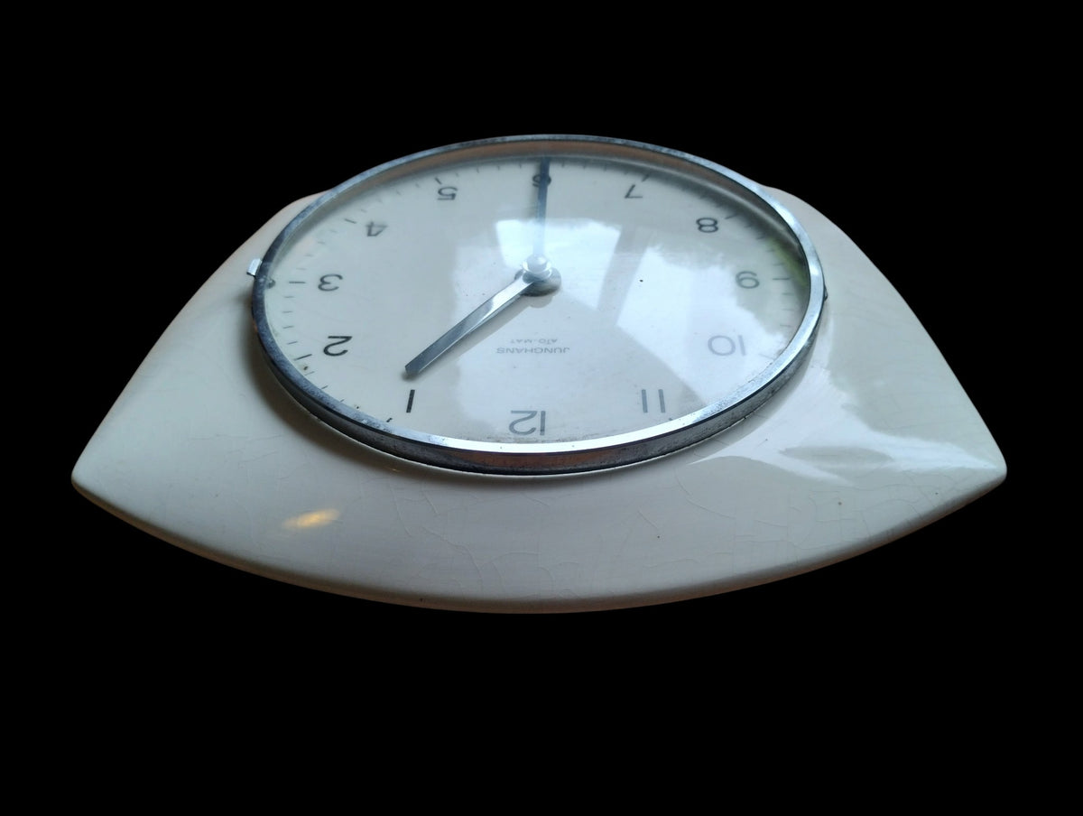 Close-up of the Junghans ATO-MAT name on the dial, showing age-related marks.
