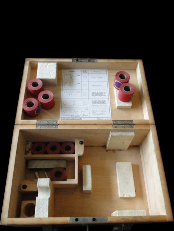 Open fitted wooden case for Askania hand vibrograph