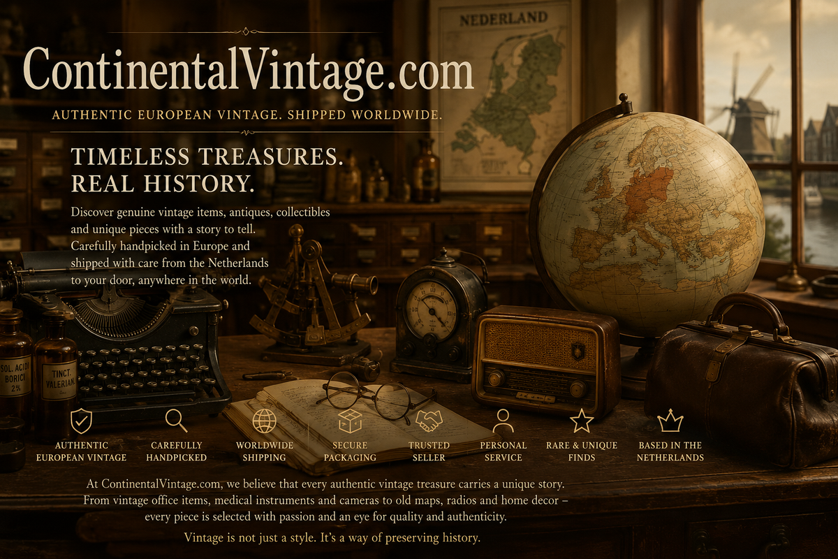 ContinentalVintage: Europees vintage en antiek met een wereldbol, typemachine, radio en camera. Tijdloze schatten, echte geschiedenis.
